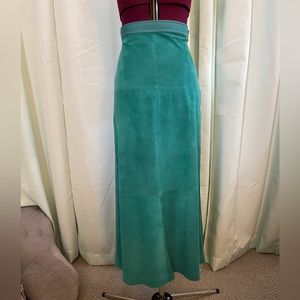 St John green suede mixed fabric midi-maxi skirt